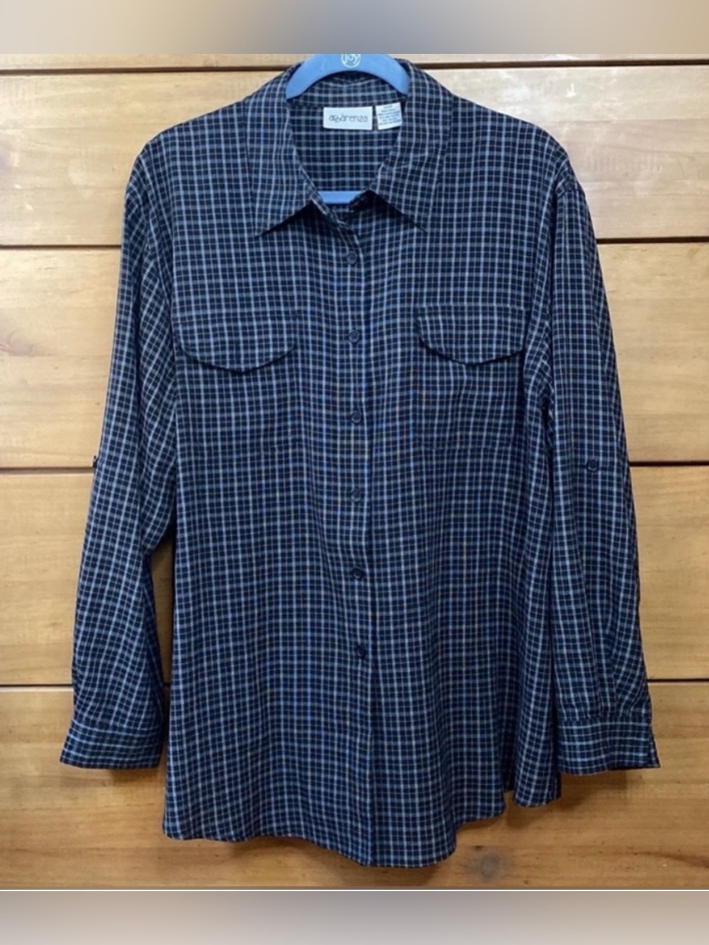 Apparenza Black & White Plaid Button Down Shirt | 20W